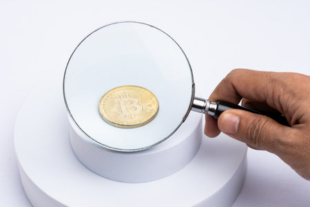 Cryptocurrency Concept. Bitcoin replica  on white backgroundの写真素材