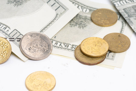 Savings concept. Coins on white backgroundの写真素材