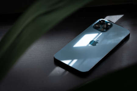 The new iphone 12 pro max, pacific blue colourのeditorial素材