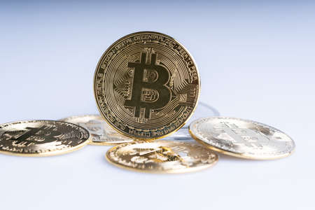 Cryptocurrency investment Concept. Bitcoin replica on white backgroundの写真素材