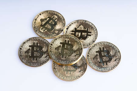 Cryptocurrency investment Concept. Bitcoin replica on white backgroundの写真素材