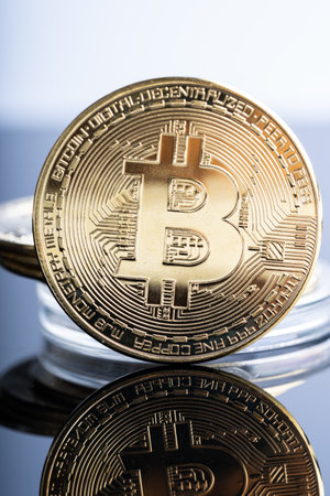 Cryptocurrency investment Concept. Bitcoin replica on white backgroundの写真素材