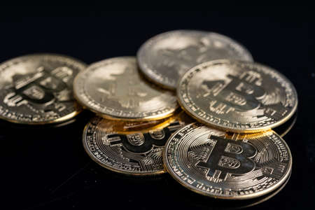 Cryptocurrency investment Concept. Bitcoin replica on white backgroundの写真素材