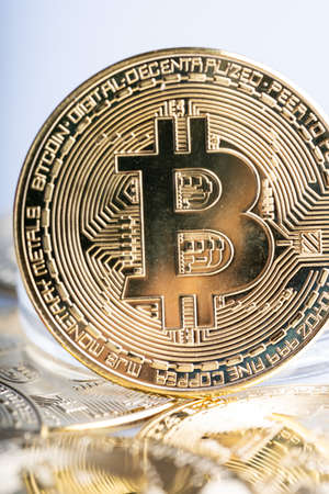 Cryptocurrency investment Concept. Bitcoin replica on white backgroundの写真素材