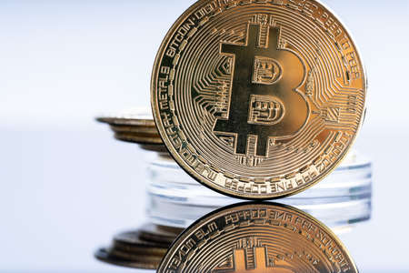Cryptocurrency investment Concept. Bitcoin replica on white backgroundの写真素材