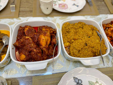 Malaysian local traditional food, lemang, ketupat, ketupat palas and other eat during eid mubarak or known as Hari Raya Aidilfitri celebration. Eat together with curry or rendang.の写真素材