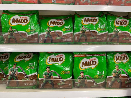Kuala Lumpur, Malaysia - November 2021. Milo instant drink a supermarket shelfのeditorial素材