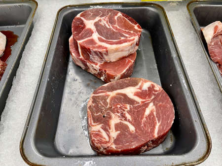 Fresh meat chunk at a butcher place at a supermarket
