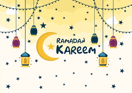 Ramadan Kareem Celebration Background with the Arabic Fanoos Lantern and the background of the twilight cloudsのイラスト素材