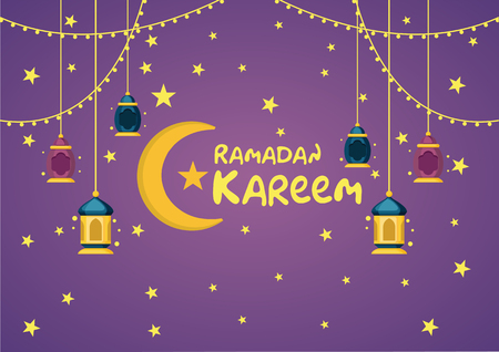 Ramadan Kareem Celebration Background with the Arabic Fanoos Lantern and the background of the nightのイラスト素材