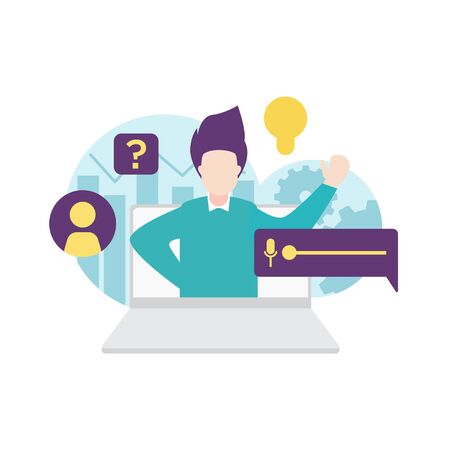 man talking from video conference cute vector illustrationのイラスト素材