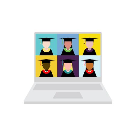 graduation online cute vector illustrationのイラスト素材