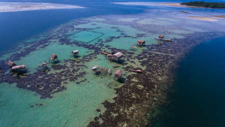 Aerial view of Palauh settlement at shallow water Lahad Datuの写真素材