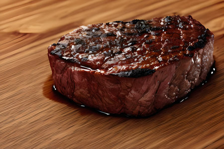 grilled beef fillet steak on wooden cutting board, closeupの素材