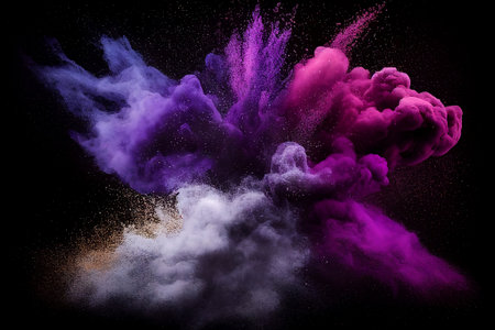 Explosion of colored powder, isolated on black background. Abstract backgroundの素材