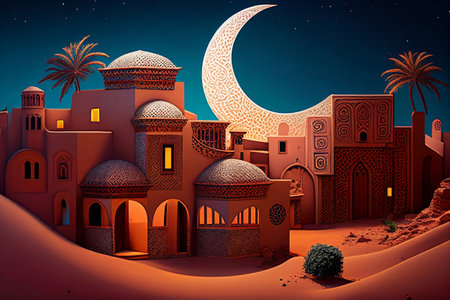 3d render of a mosque in the middle of the desert.の素材