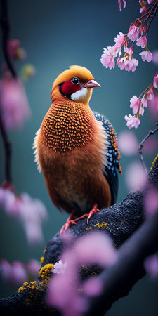 Beautiful bird with sakura blossom in spring, Thailand.の素材