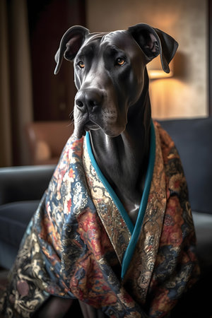 Portrait of a great dane with a scarf around his neckの素材