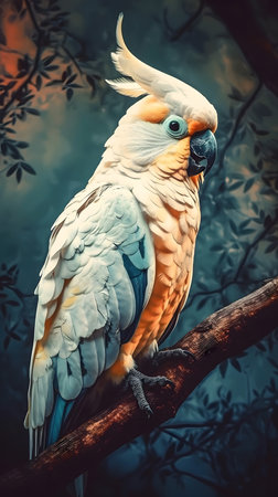 Beautiful parrot sitting on a tree branch. Toned.の素材