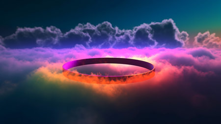 3d render of an abstract background with a ring and clouds.の素材