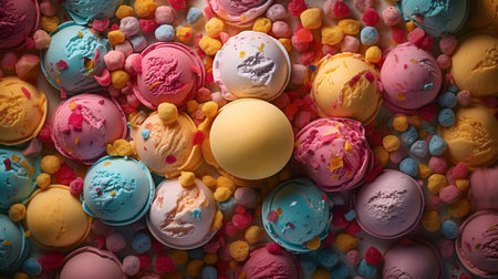 Colorful ice cream background, close-up, top view.の素材