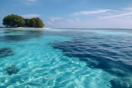 Tropical island with coral reef and turquoise sea waterの素材