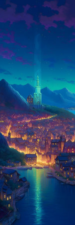Fantasy landscape of the old town of Heidelberg at nightの素材