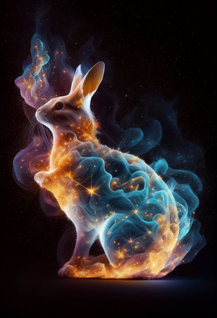 abstract image of a rabbit in the form of fire and smokeの素材