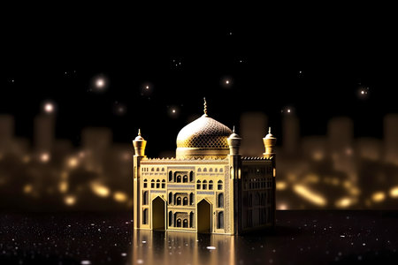 3d illustration of mosque on black background. Ramadan Kareem conceptの素材