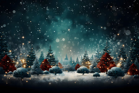 Winter forest with snow and fir trees. Christmas and New Year backgroundの素材
