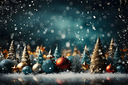 Christmas decoration on snow with bokeh background. 3D rendering.の素材