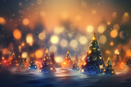 Christmas tree in the snow with bokeh background. 3d illustrationの素材