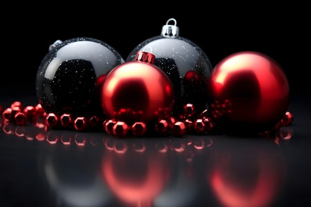 Christmas balls on a black background. 3d rendering, 3d illustration.の素材