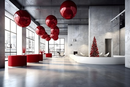 Interior of modern office with christmas decorations. 3D Renderingの素材