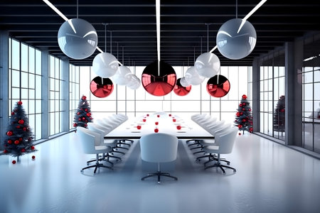 Interior of modern conference room with christmas decorations 3D renderingの素材