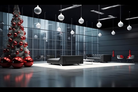 modern living room with christmas tree and decorations 3d rendering imageの素材