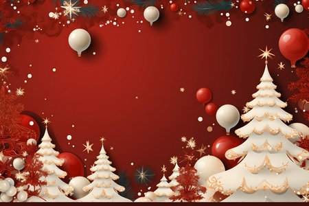 Christmas and New Year background with tree, balls and snowflakesの素材