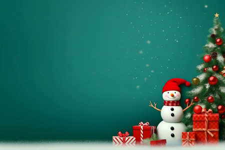 Christmas background with snowman and christmas tree. 3d renderingの素材