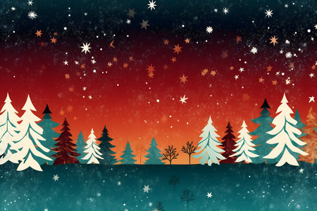 Christmas background with snowflakes and fir trees. Vector illustration.の素材