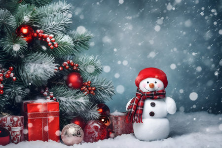 Christmas greeting card. Festive decoration on bokeh background. New Year concept. Copy space.の素材