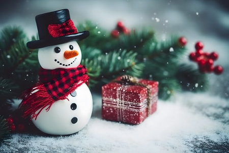 Christmas greeting card. Festive decoration on wooden background. New Year concept. Copy space.の素材