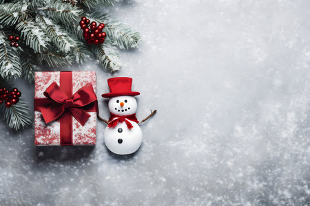 Christmas greeting card. Festive decoration on bokeh background. New Year concept. Copy space.  Flat lay. Top view.の素材