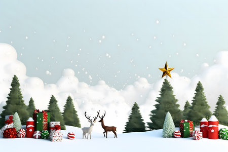 Christmas background with Santa Claus and reindeer, 3d renderの素材