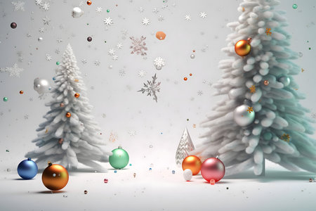 Christmas background with snowflakes and christmas tree. 3D renderingの素材