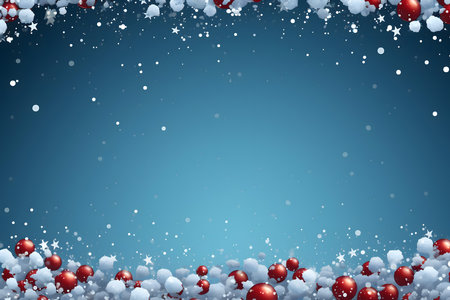 Christmas background with snowflakes and red balls on a blue backgroundの素材