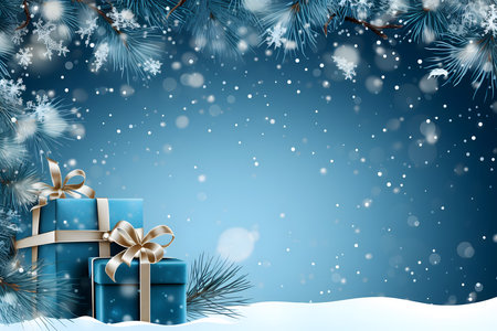 Christmas background with blue gift boxes and snowflakes. Vector illustration.の素材