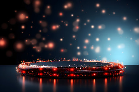 Abstract background with round podium illuminated with bright lights. Vector illustration.の素材