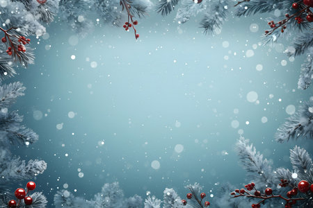 Christmas background with fir branches and snowflakes. 3d renderの素材