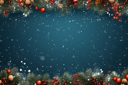 Christmas background with fir branches, pine cones and holly berries.の素材