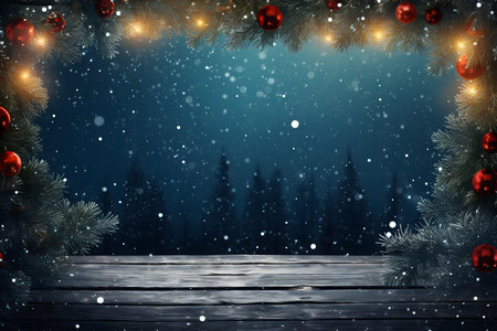 Christmas background with fir branches and snowflakes. 3d illustrationの素材
